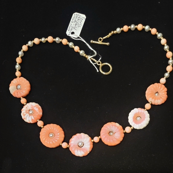 Hand Crafted Jewelry - Coral Saltwater Pearls 14k Gold Necklace 17"
